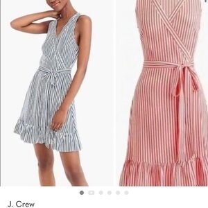J. Crew V-Neck Striped Midi Dress - Pink and White Small